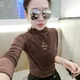 Áo nhung vàng nữ 2018 thu đông mới tự trồng dày dặn hoang dã cộng với áo nhung đáy quần nửa cao cổ áo thun dài tay áo phông trắng