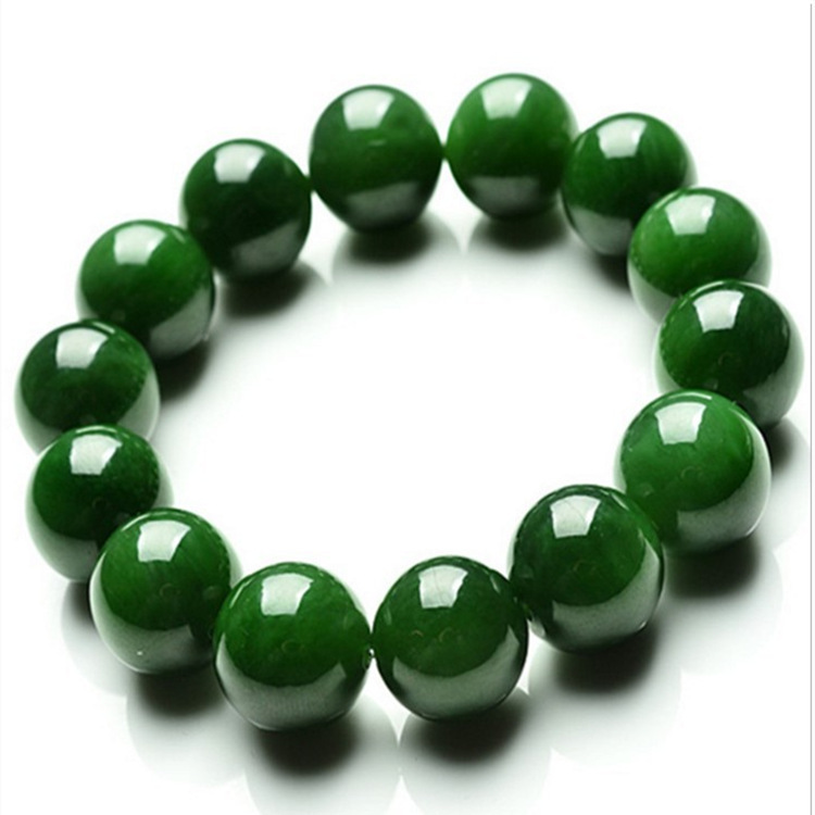 Taiwan Green Jade Round Bead Bracelet Quartzite Bracelet Jade-Like Oily Spinach Green Jade Color Women's Bracelet Jade Bracelet