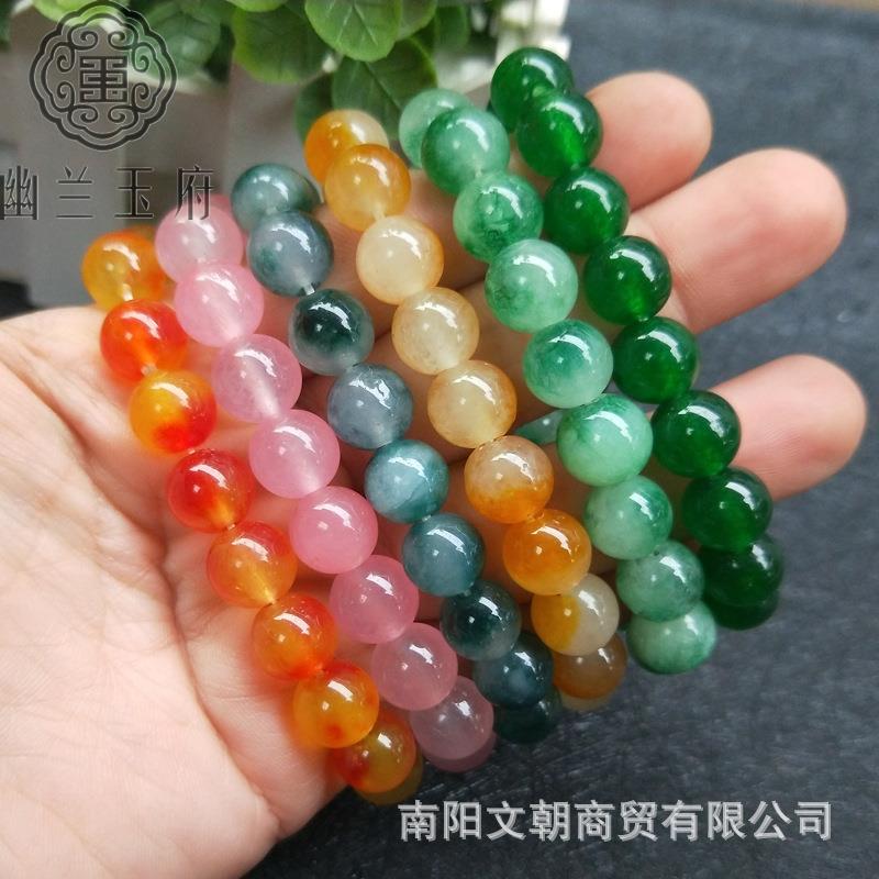 Manufacturer of Large Quantities of Malay Jade Bracelets, Quartzite Jade Bracelets, Round Beads, Fashionable Flowing Flower Jade Color Single-Circle Bracelets