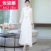 Trà phục vụ cô gái mùa xuân đầm Zen đầm phụ nữ phong cách Trung Quốc retro khí chất Hanfu cheongsam phiên bản cải tiến trang phục - Váy dài