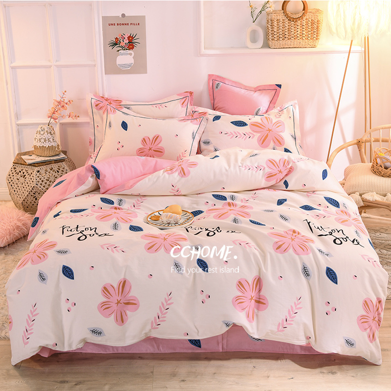 Autumn and winter cotton milled four-piece set thickened warm double pastoral wind 1 8 meters bed cotton quilt cover bed sheet