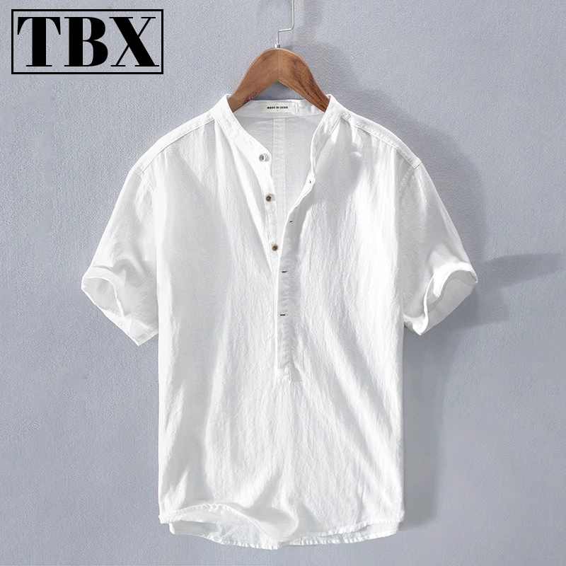 High-End Linen Polo Shirt Men's Short-Sleeved T-Shirt Summer 2026 New Trendy Chinese Style Cotton and Linen T-Shirt Men's Style