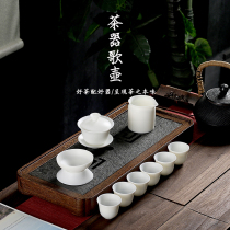 Sheep fat jade white porcelain tea set Three-year-old cover bowl Kung Fu tea gift box set Kung Fu Tea household tea set