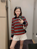 yjiid homemade 23 early autumn new products trendy retro collage loose striped polo collar needlework blouses