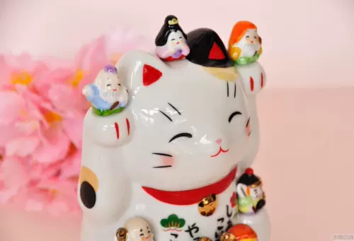 Подлинный японский, сделанный в фармацевте Килн Семь благословения Бога Светлые глазури Окрашенные керамика кошка кошка кай подарки подарки место