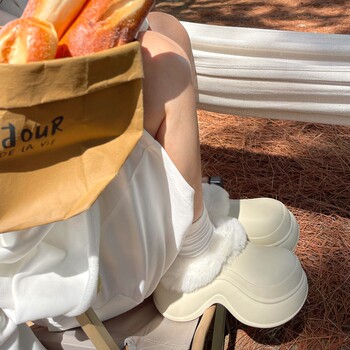 Baotou Slippers for Women, Winter Outdoor Wear, Thick-Soled, Height-Increasing, Non-Slip, Home Slippers, Indoor Waterproof, Fleece-Lined, Warm Cotton Slippers