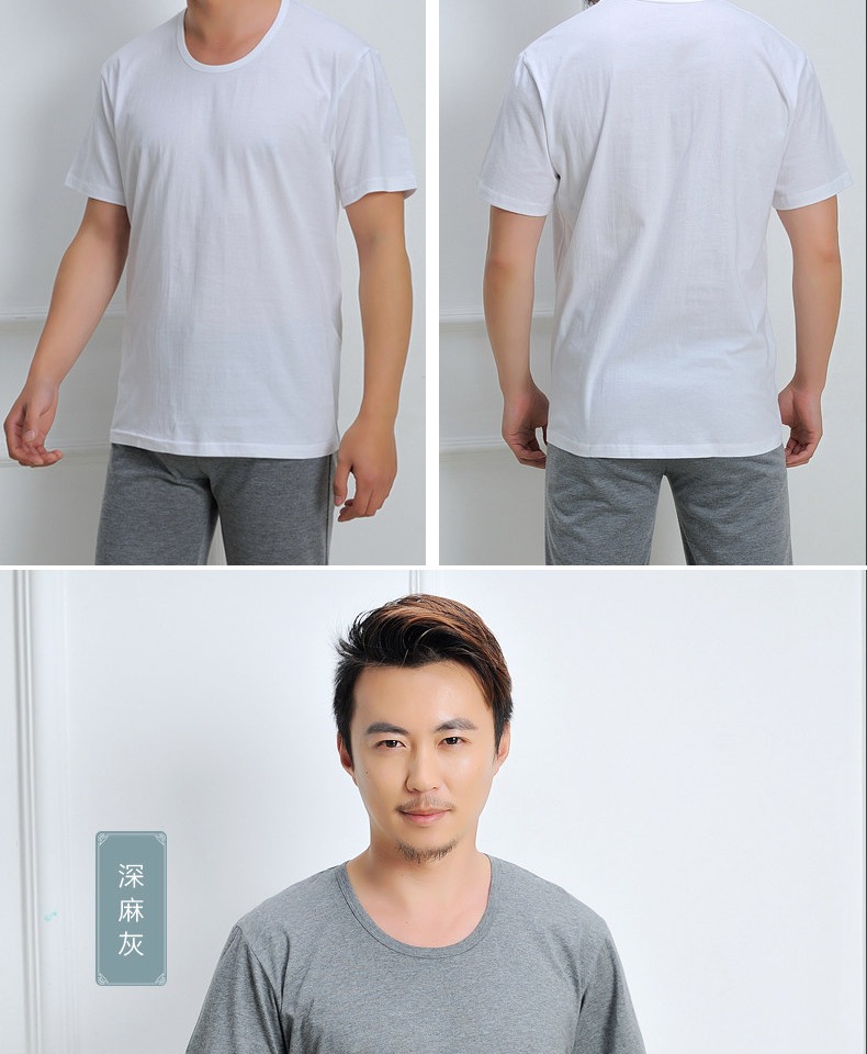 Mùa hè trung niên và áo cotton cotton cũ thoáng khí cổ tròn tay ngắn Áo thun tay rộng size áo vest nam áo ngực bra