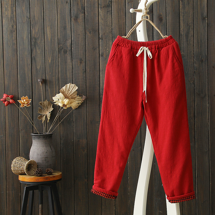 Bán nước hoa mùa đông dày cotton thường xuyên quần phụ nữ quilted ấm quần retro lỏng dây rút chân quần cotton thời trang nữ cao cấp