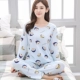 Bộ đồ ngủ mùa xuân và mùa thu của phụ nữ cotton dài tay phù hợp với chất béo MM cỡ lớn hoạt hình ngọt ngào sinh viên có thể mặc đồ cotton tại nhà