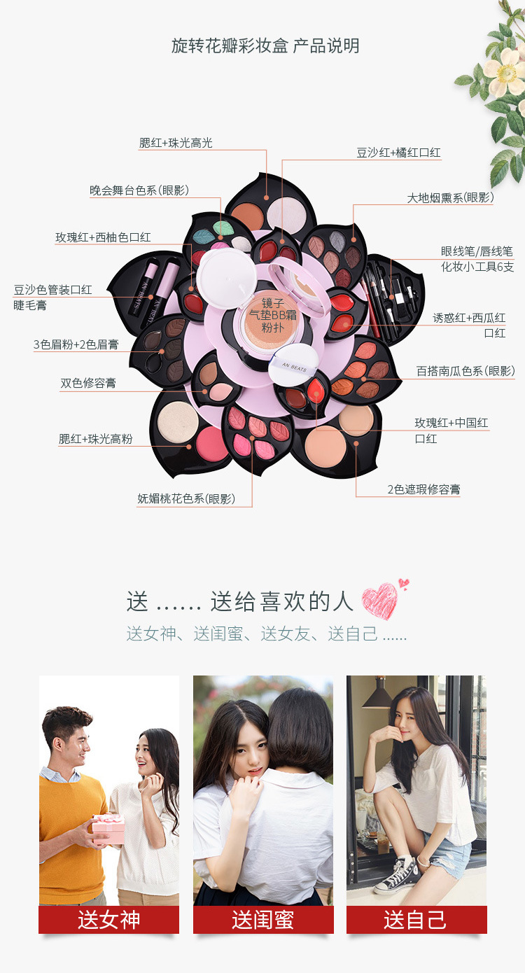 Hoa rung xoay Plum Blossom Lotus Net Trang điểm màu đỏ Hoa Cánh hoa Trang điểm Phấn mắt Bảng phấn đa chức năng - Bộ trang điểm son moi