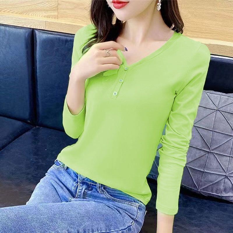 2025 Spring New Long-Sleeved V-Neck T-Shirt for Women, White Bottoming Shirt, Black Autumn Shirt, Korean Style Thin Top for Inner Wear 2025 Spring New Long-Sleeved V-Neck T-Shirt for Women, White Bottoming Shirt, Black Autumn Shirt, Korean Style Thin Top for Inner Wear