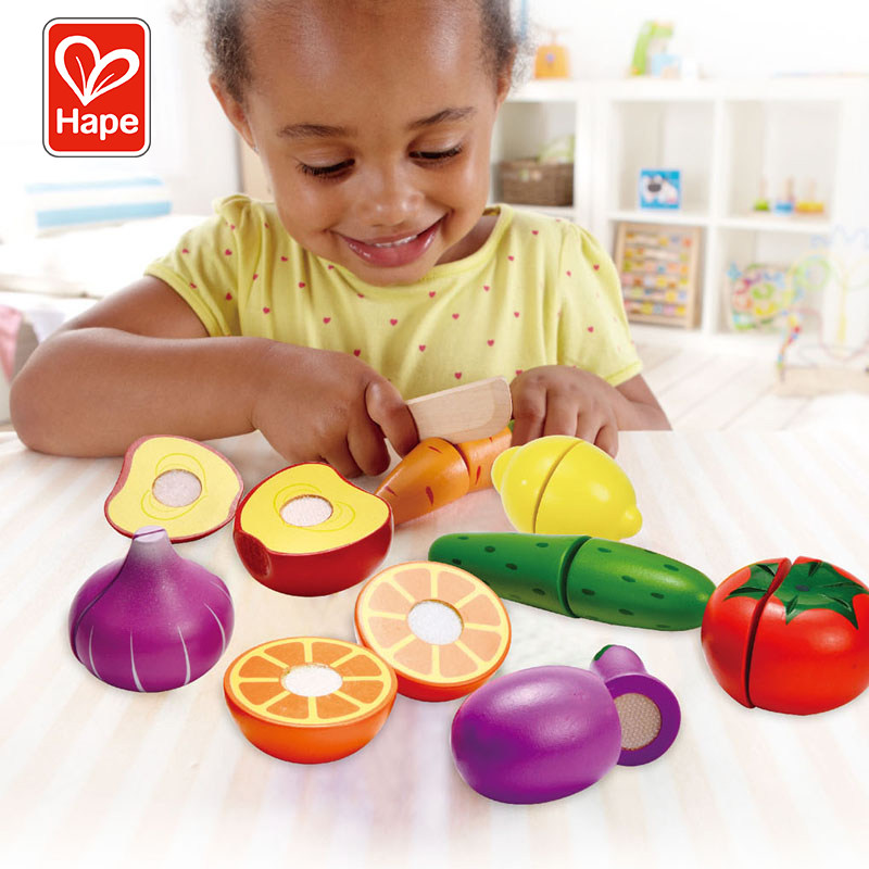 Hape fruit cut toy children's play house fruit and vegetable set kitchen wooden boy and girl baby cooking