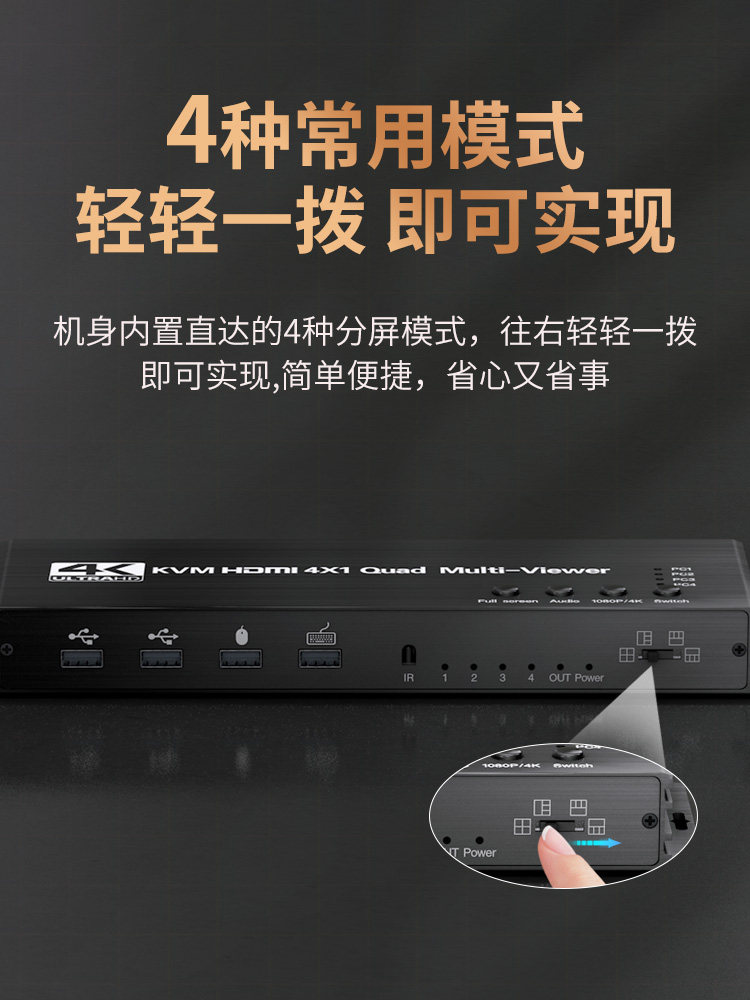 Tengfei Kvm Splitter HDMI Four-In-One-Out Seamless Keyboard Hot-Key Switching No Black Screen 4K Ultra-Clear 4-In-1-Out Four-Screen Splitter USB Sharing Switcher Dnf Monitoring