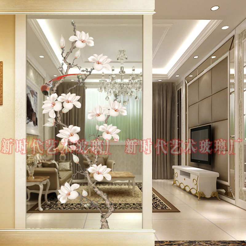 Light luxury art glass partition screen living room light transparent frosted carving carved custom toughened craft porch background