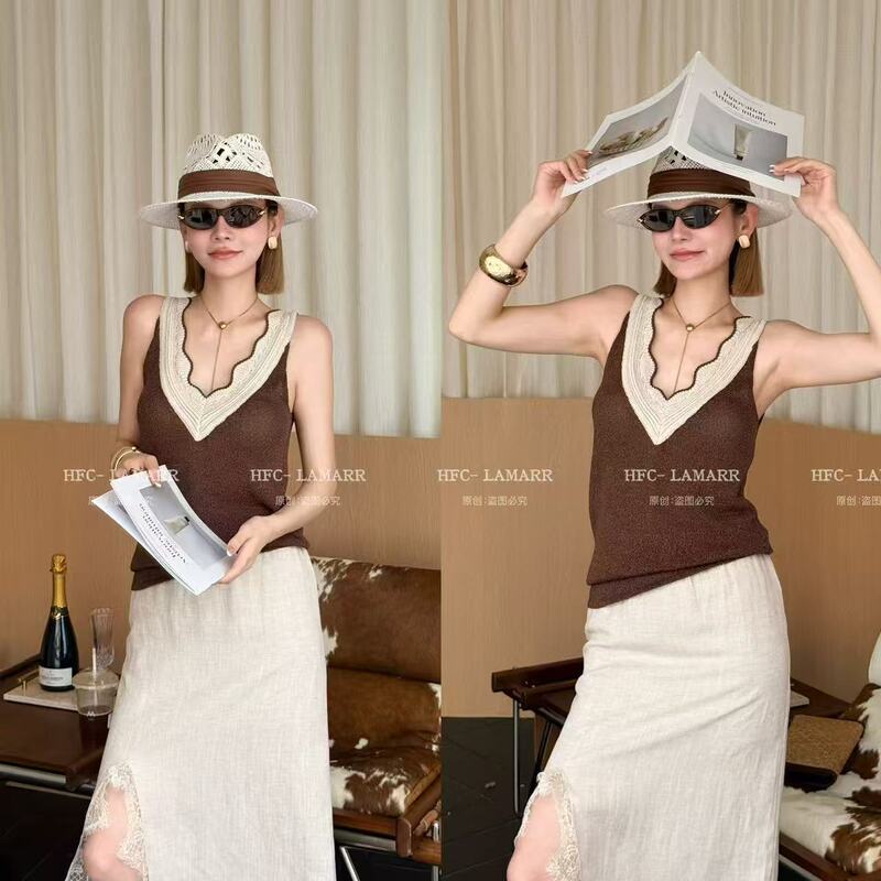 【He Fa Cai】Relaxed Journey Japanese Paper + Nano Silk Breathable Patchwork Color-Block Versatile Sleeveless Vest B6421