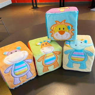 Fabric building blocks rattle balls stacked high