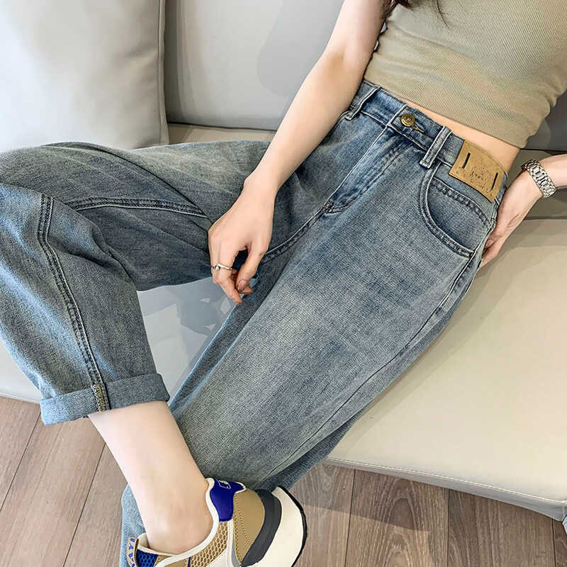 Spring New Style Light Blue Tall Women's Extended Harem Jeans, Loose Fit, Slimming, Elastic Waist, Plus Size Dad Pants