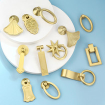 Brass cabinet door handle modern minimalist wardrobe drawer golden high-end light luxury Nordic Chinese pure copper wine cabinet handle