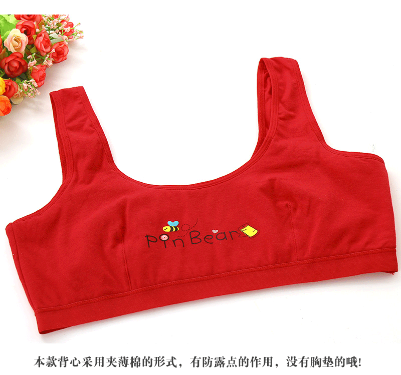 2019 SpongeBob Nữ Đồ lót màu đỏ Cô gái Thời kỳ phát triển Vest Bra Quần Set Big Child Teen 12 tuổi quần chip ren