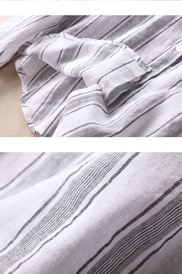 Phần mỏng của cotton văn học mùa thu đứng cổ áo sọc dọc phụ nữ áo dài tay thanh lịch và thanh lịch của phụ nữ D682 áo sơ mi nữ dài tay cá tính
