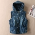 Mùa thu và mùa đông của phụ nữ retro đồng khóa thường áo trùm đầu dày denim cotton vest nữ không tay áo khoác cotton WA3018 ao khoac nu Áo vest