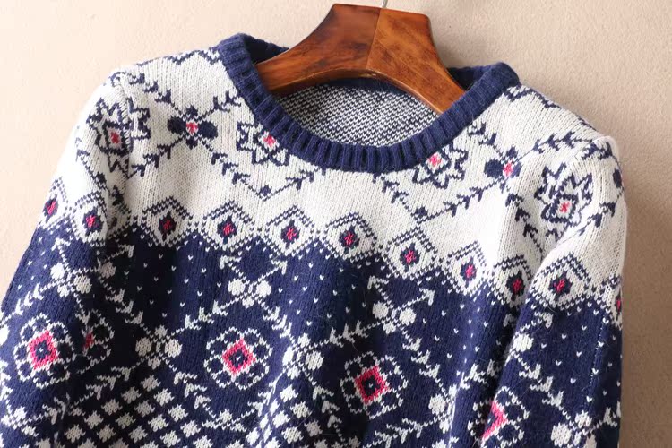 Mùa đông retro đôi jacquard dày cổ tròn áo len áo len nữ dài tay ấm áo dệt kim nữ B163 thời trang công sở nữ cao cấp