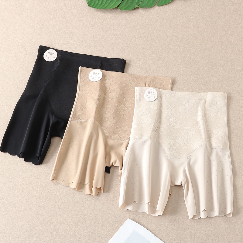 High-Waisted Tummy Control ~ Laser-Cut Breathable Seamless Anti-Exposure Boxer Briefs for Women, Ice Silk Cool Feeling Safety Shorts G16