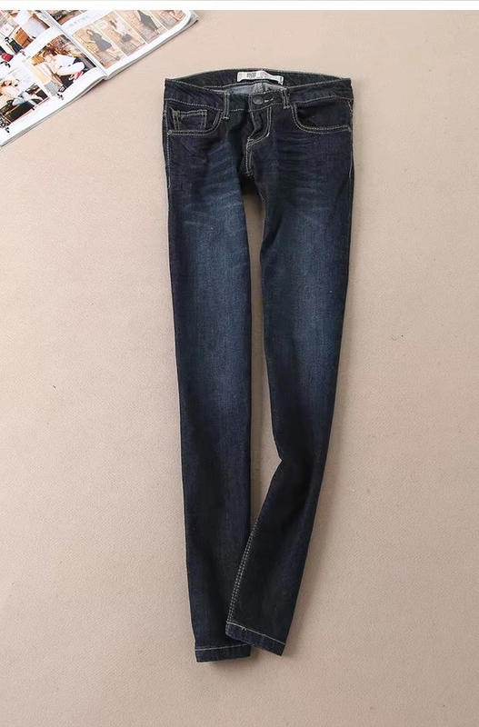 Đặt hàng xuất khẩu Winter Women Dark Scratch Quần jean thẳng giữa eo Joker Quần dày WA307