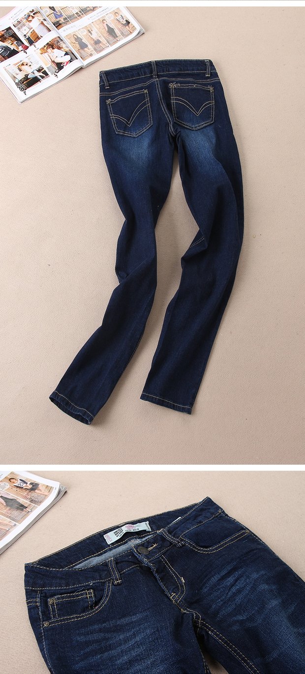 Đặt hàng xuất khẩu Winter Women Dark Scratch Quần jean thẳng giữa eo Joker Quần dày WA307 thoi trang cong so