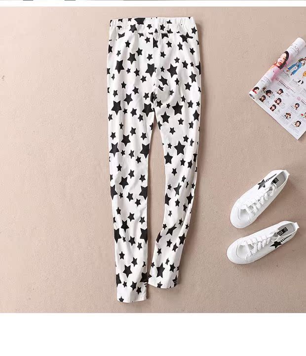 Ngôi sao năm cánh In quần Stretch Pencil Quần nữ mùa xuân mỏng chân mỏng Quần legging A836 quần ống rộng nữ