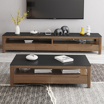 Nordic solid wood fire stone coffee table TV cabinet combination Modern simple living room small apartment Marble set furniture
