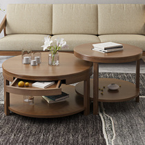 Nordic solid wood round coffee table Coffee table TV cabinet combination Simple modern small apartment creative round coffee table Coffee table table