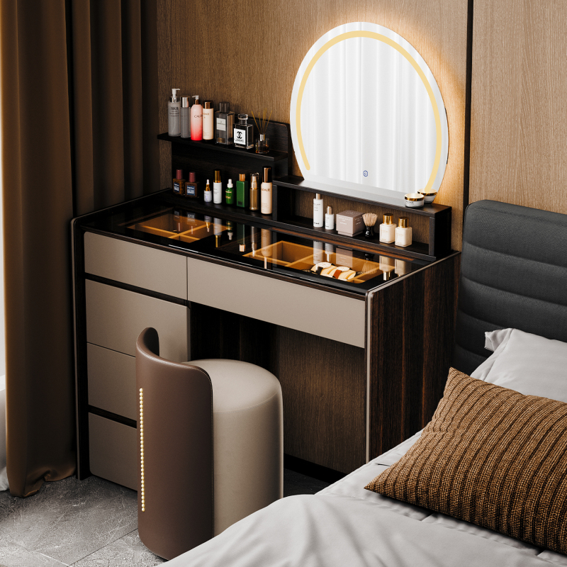 Italian Minimalist Dressing Table with Integrated Storage Cabinet, Large Capacity, Small Bedroom, Light Luxury, High-End Feel, with Lighted Makeup Table Italian Minimalist Dressing Table with Integrated Storage Cabinet, Large Capacity, Small Bedroom, Light Luxury, High-End Feel, with Lighted Makeup Table
