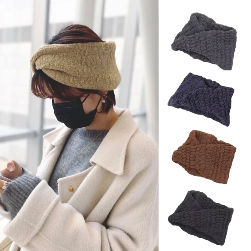 Jin Chen's Same Style Japanese Knitted Headband Hat Hair Accessory for Daily Wear, Forehead Protection, Cross Headscarf Headband for Women