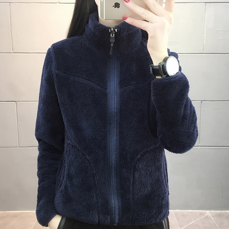 Ski coral fleece jacket women's windproof AB surface fleece bottoming shirt outdoor two-sided wear polar fleece liner sweater