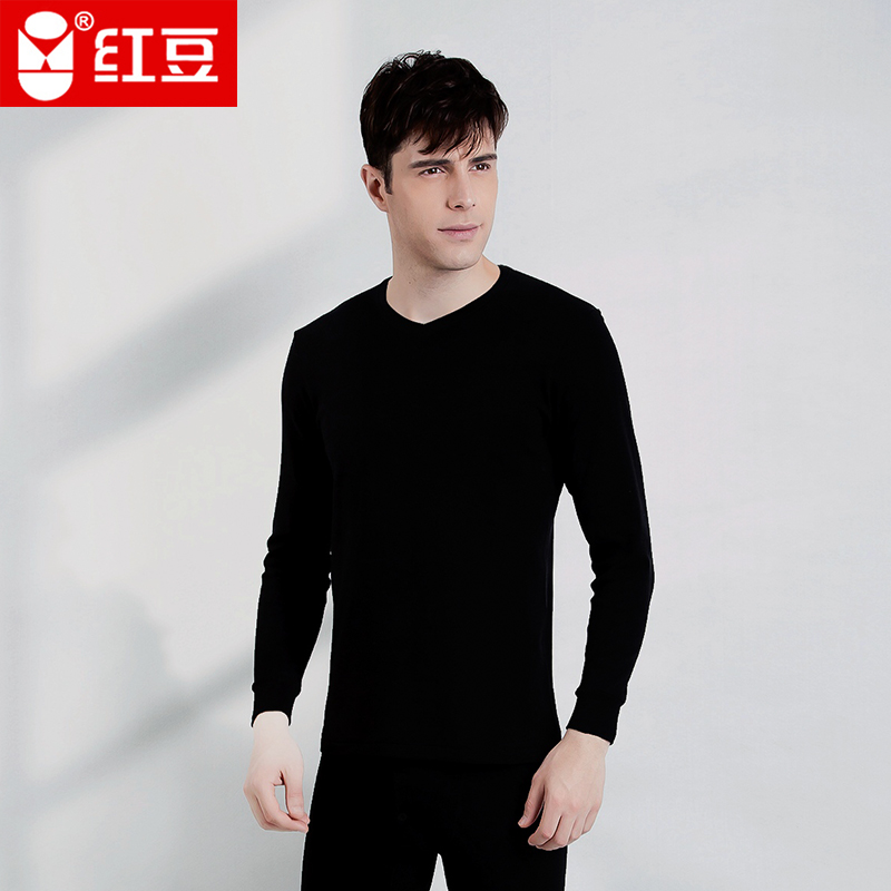 Red bean underwear men's cotton V-neck thin spring and autumn cotton long sleeves warm autumn pants set cotton sweater pants