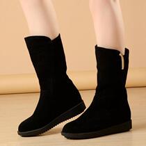 2020 Winter Snowy Boots Women Plus Suede Thickened Mid-Cylinder Boots Flat Bottom Pregnant Women Flat Heel Genuine Leather Frosted Cow Leather Boots