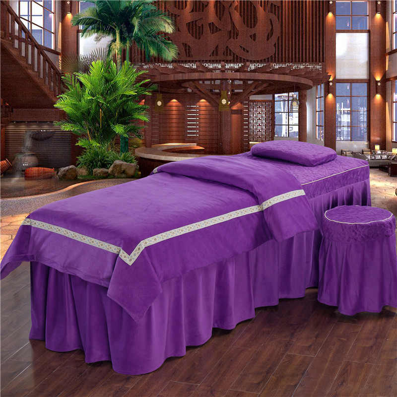 Cao cấp châu Âu ấm áp làm đẹp bao gồm bốn bộ set Crystal nhung dày massage đơn giản bộ giường đẹp thẩm mỹ ga trải giường spa
