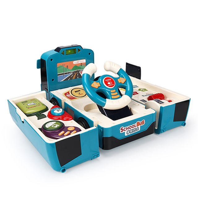 Children's toy car bus school bus steering wheel baby music story inertia police car boy transformation toy