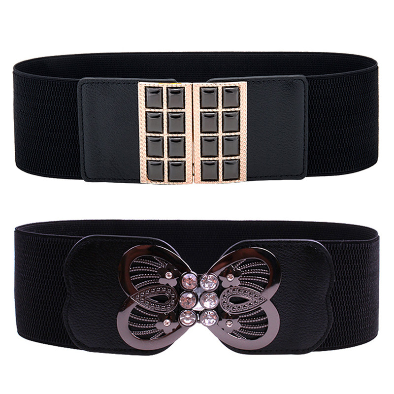 Street Decoration Down Dress Lady Leather Bandwidth Waist Bandwidth Waist Seal Autumn Winter Style Girls Black Widening