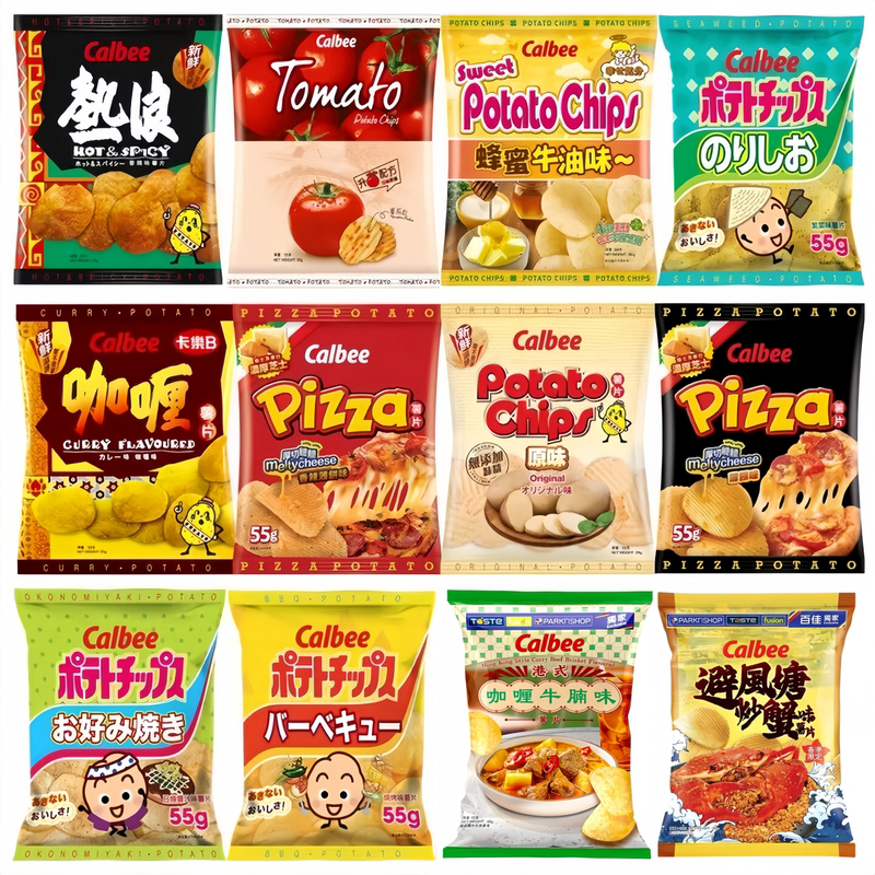 Hong Kong Imported Snacks, Hong Kong Version with Traditional Chinese Characters, Four Continents Calbee Potato Chips, Multiple Flavors to Choose From, 55g