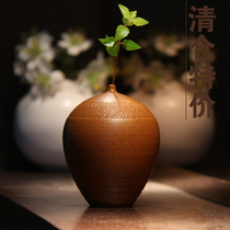 Qian Mu en clearance special hand engraved Japanese ceramic flower arrangement simple modern rough pottery tea ceremony ornaments
