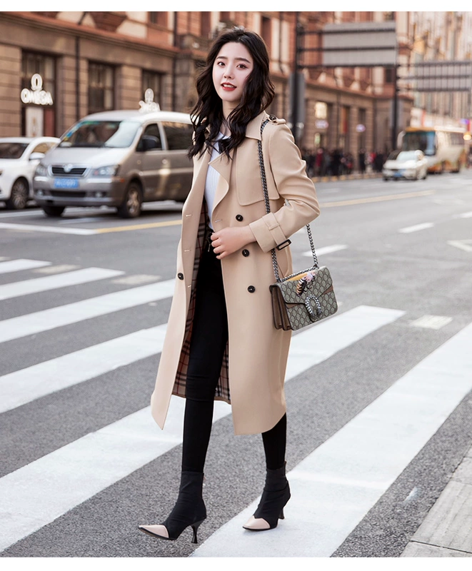 2019 xuân mới của phụ nữ kaki áo khoác dài sang trọng eo thon giảm béo mùa xuân và áo gió mùa thu - Trench Coat