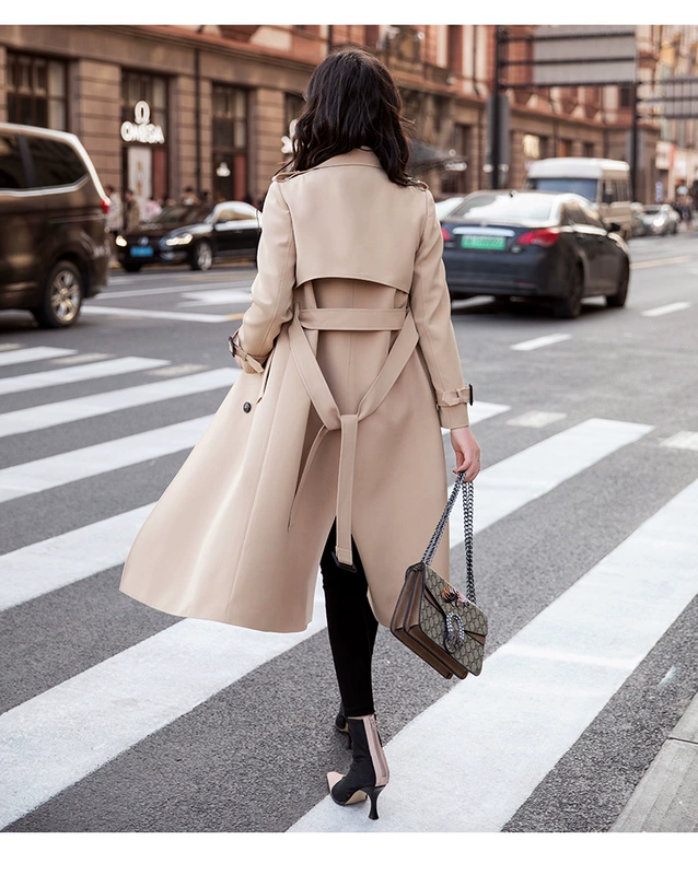 2019 xuân mới của phụ nữ kaki áo khoác dài sang trọng eo thon giảm béo mùa xuân và áo gió mùa thu - Trench Coat