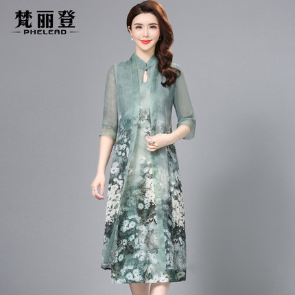 2018夏装新款中国风复古气质中长款套裙碎花