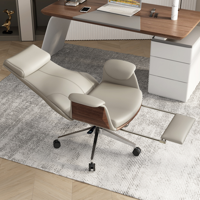 Pinyi Office Chair, Genuine Leather Executive Chair, Reclining Computer Chair, Home Executive Chair, Business Chair for Long Sitting, Waist-Protecting Study Swivel Chair