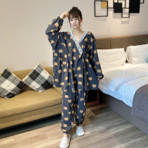Japanese pure cotton nursing pajamas for women spring and autumn thin confinement clothes large size fat mm 200 pounds summer home clothes for pregnant women