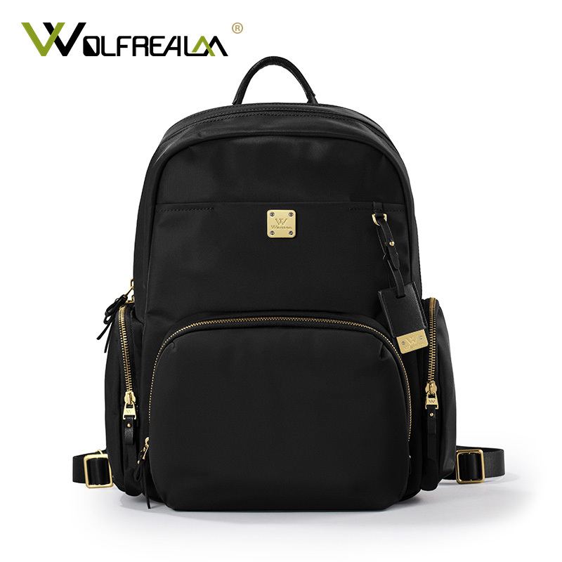 Wolf Domain Backpack Multi-Pocket Bag Women's Backpack Fashionable Waterproof Canvas Bag Korean Style Travel Nylon Backpack