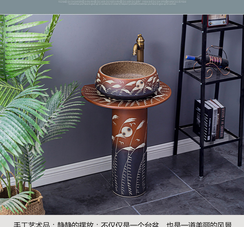 Household lavabo floor pillar basin courtyard balcony toilet stage basin integrated basin ceramic sinks 7