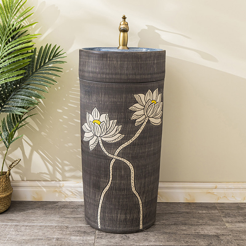 Floorstanding column wash basin bathroom ceramic washbasin basin balcony outdoor household integrated column basin 7